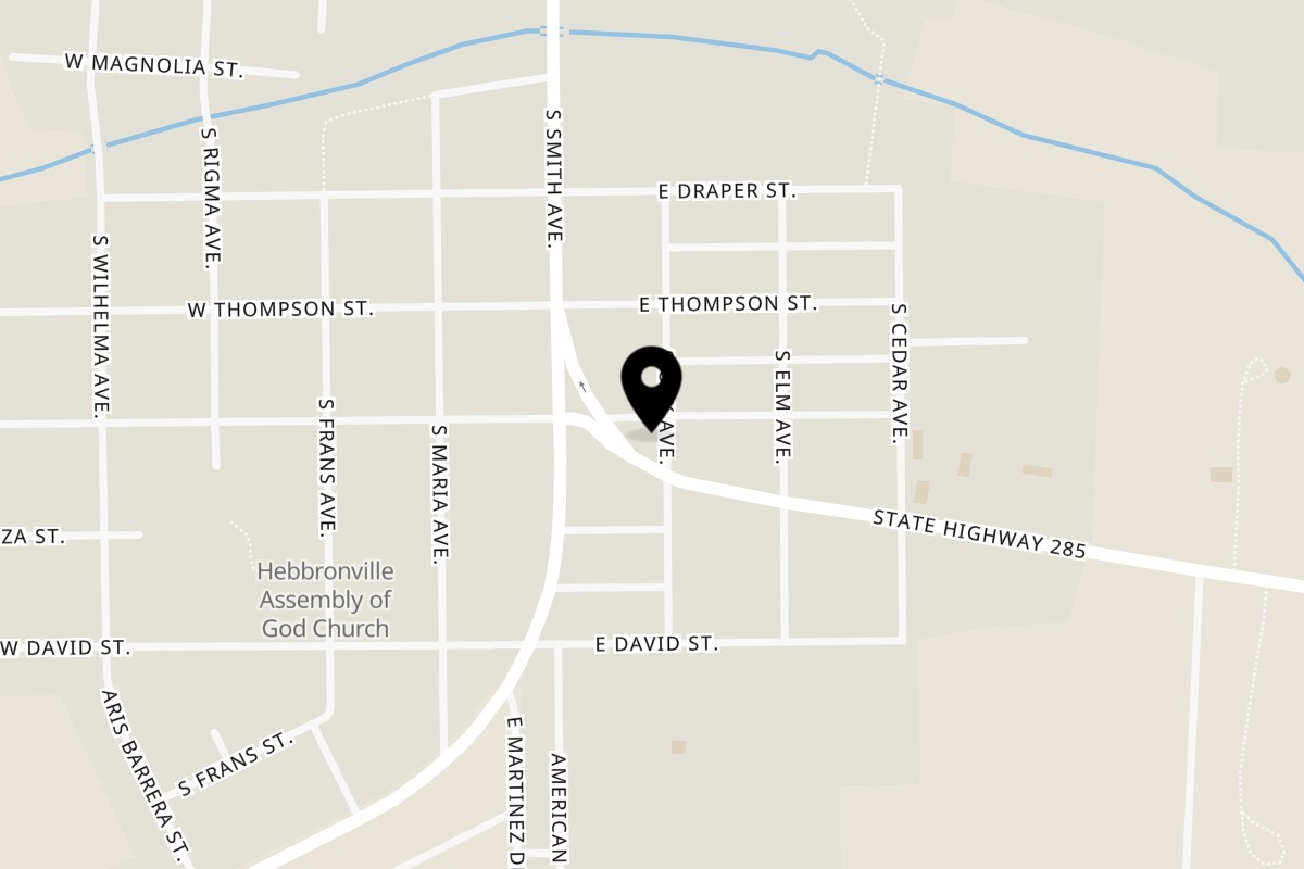 Map showing the location of The Burger Barn Hebbronville on 114 Falfurrias Hwy in Hebbronville