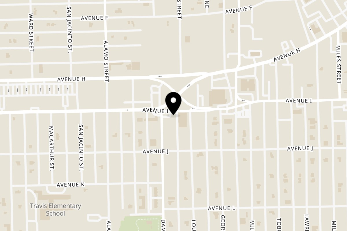 Map showing the location of The Burger Barn Rosenberg on 1101 Damon St in Rosenberg